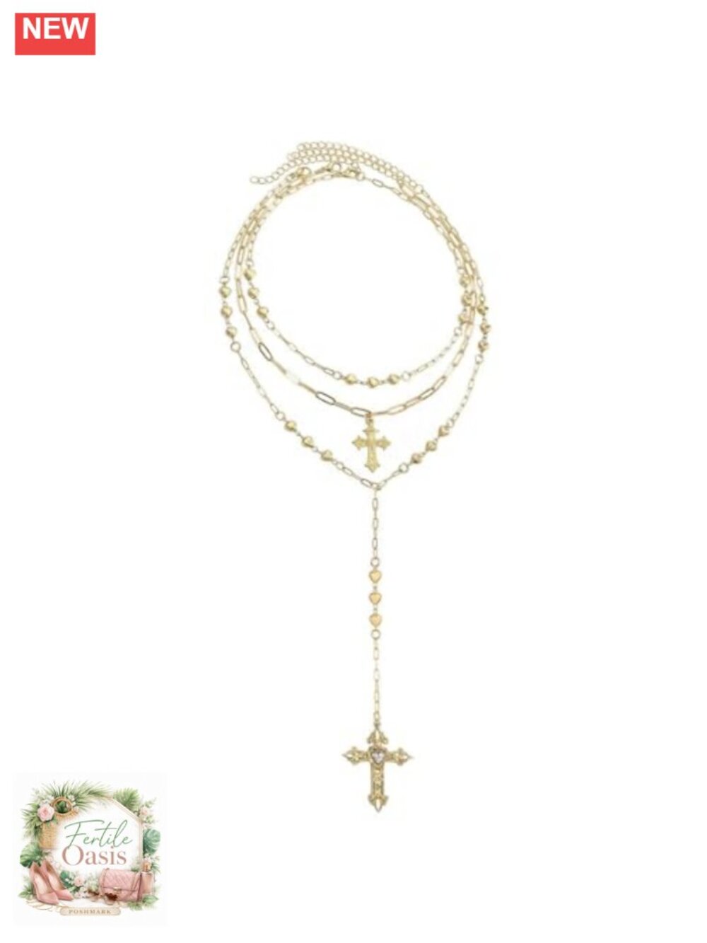 Layered Gold Cross Pendant Necklace for Women Dainty Double Cross Y Necklace